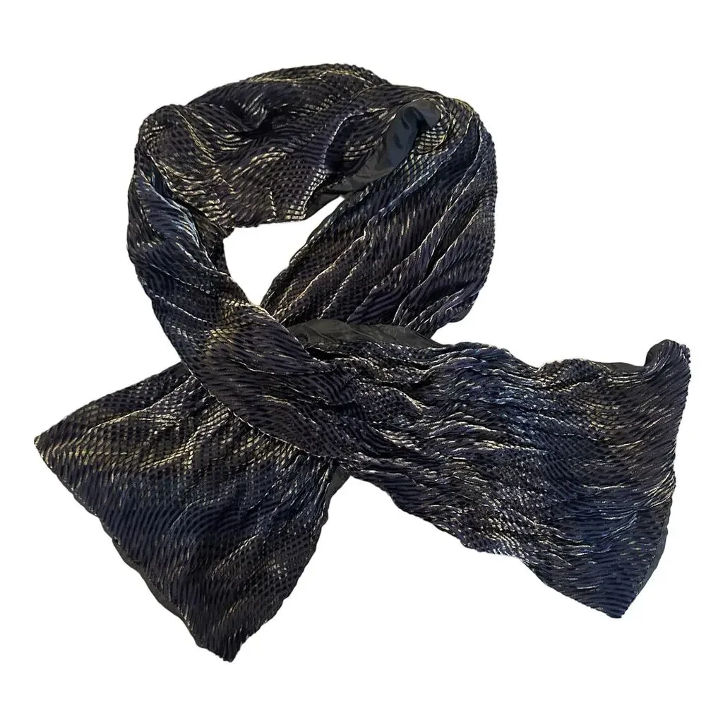 Segalini Italy Silk Rayon Scarf Blue Gold Plush Velvet Feel